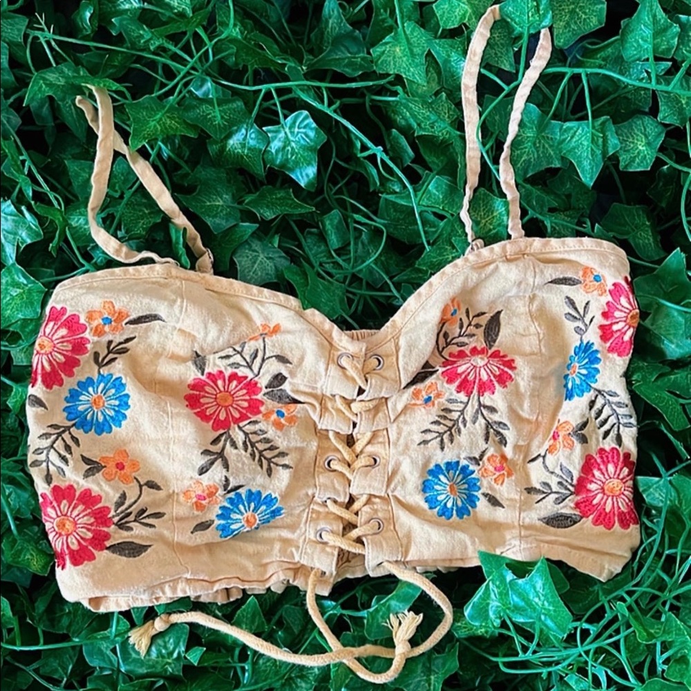 Yellow Colored Flowers Bralette Crop Top